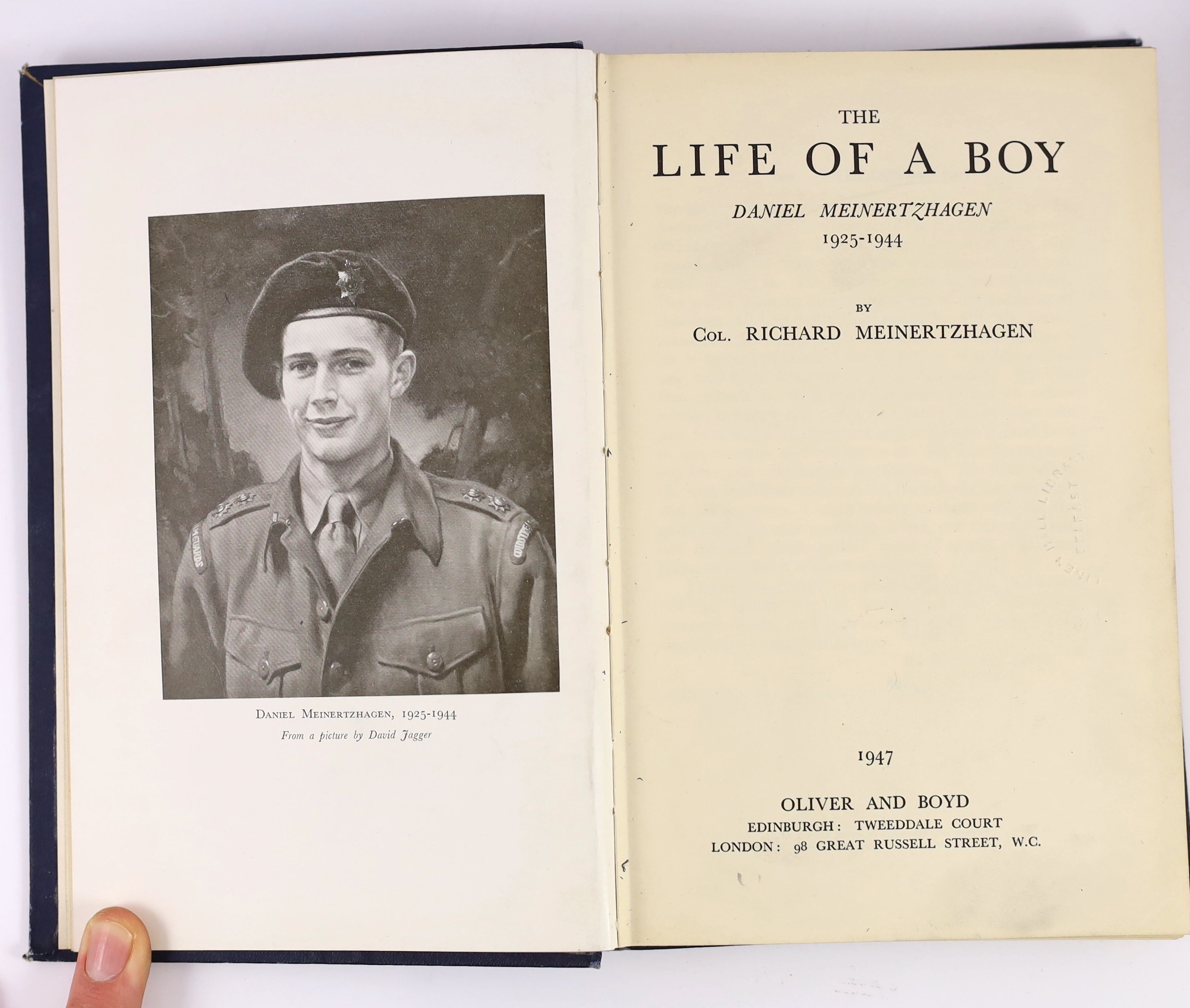 Meinertzhagen, Colonel Richard. Kenya Diary 1902 – 1906. Edinburgh & London, 1957. Original cloth binding rubbed and slightly bent out of shape. * With Meinertzhagen’s bookplate inside the front cover, Michael Lyell’s pe